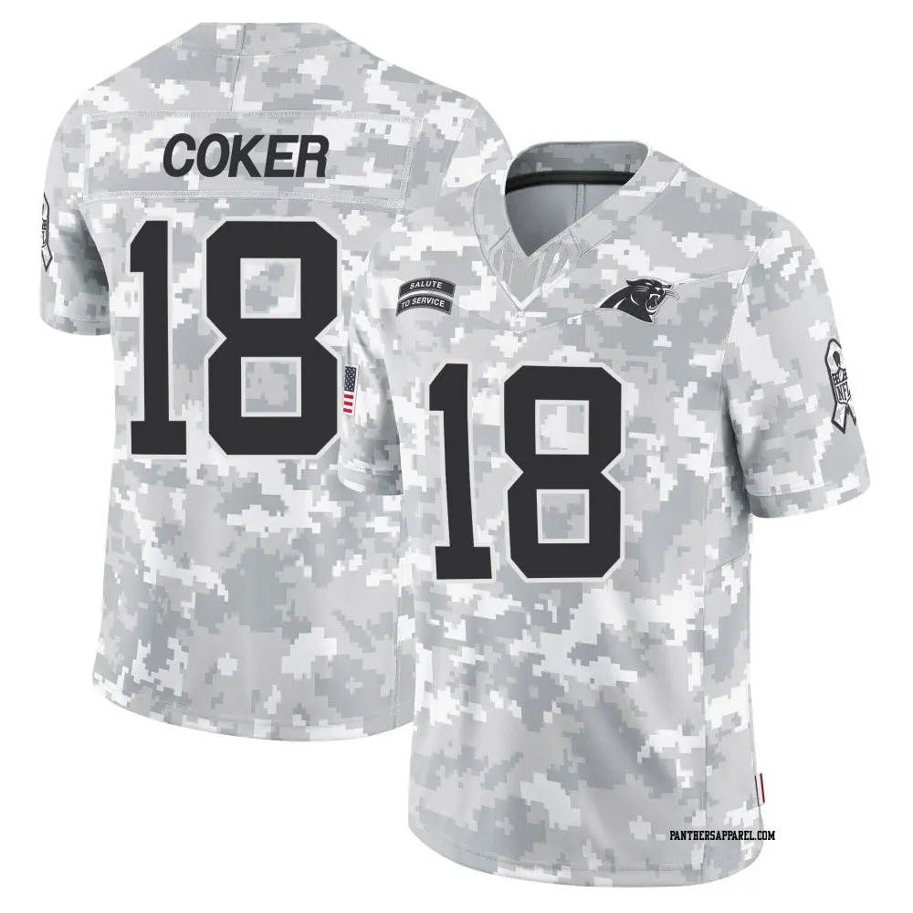 Limited Arctic Camo Men's Jalen Coker Carolina Panthers 2024 Salute to Service Jersey