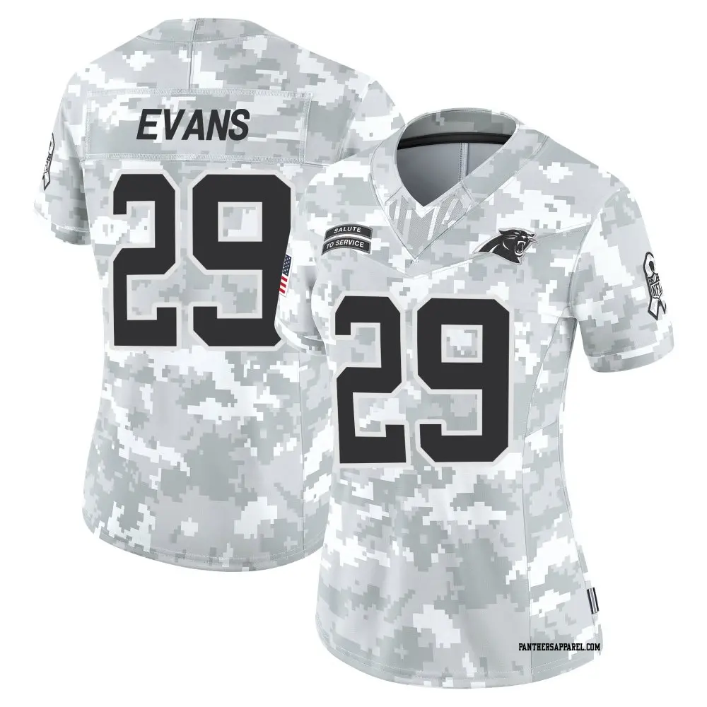 Limited Arctic Camo Women's Akayleb Evans Carolina Panthers 2024 Salute to Service Jersey
