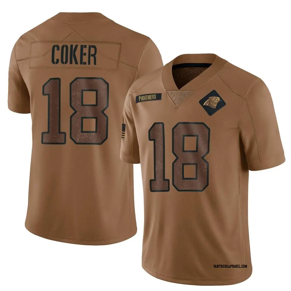 Limited Brown Youth Jalen Coker Carolina Panthers 2023 Salute To Service Jersey